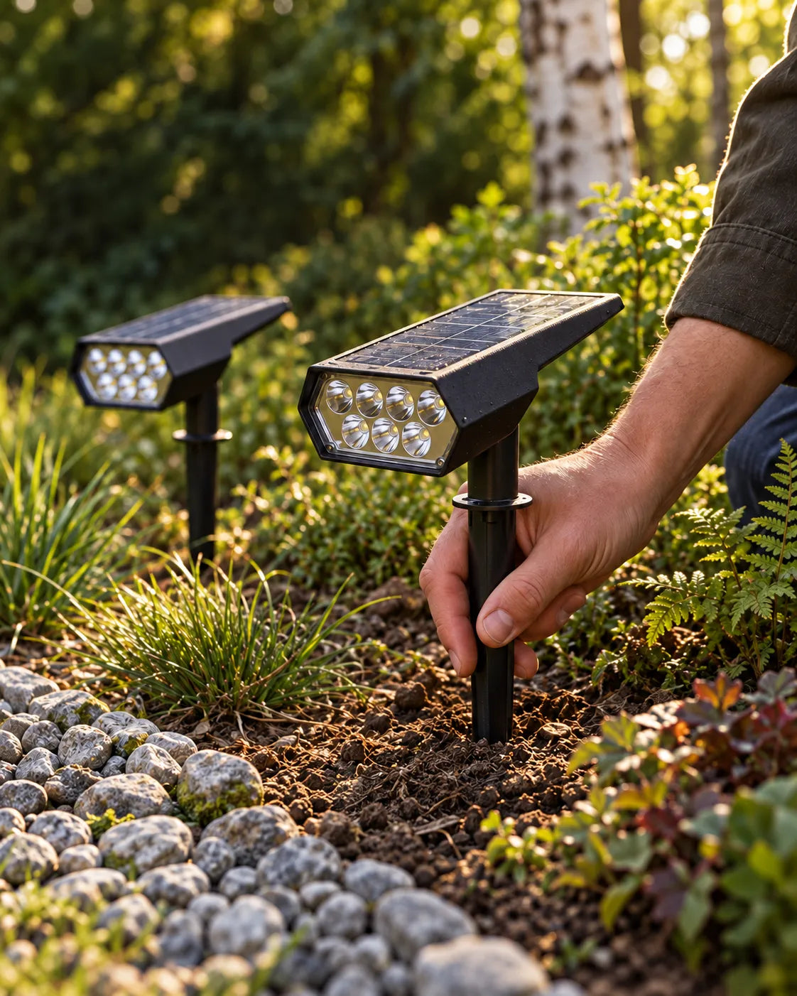 Solcellespot mod spotlight med ledning